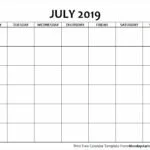 Blank Calendar July 2019 Monday to Sunday